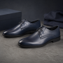 Pantofi Derby bărbați bleumarin din piele naturală cu perforații ROME177BL